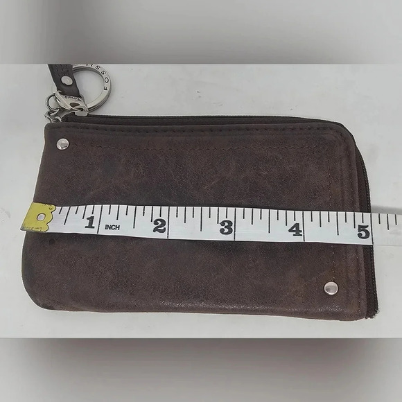 Fossil Small Brown Leather ID Card Coin Holder Logo Key Ring Multi-Pocket Wallet - Picture 10 of 11